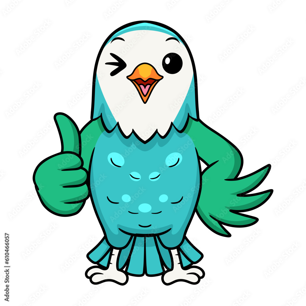 Fototapeta premium Cute blue turquoise bird cartoon giving thumb up