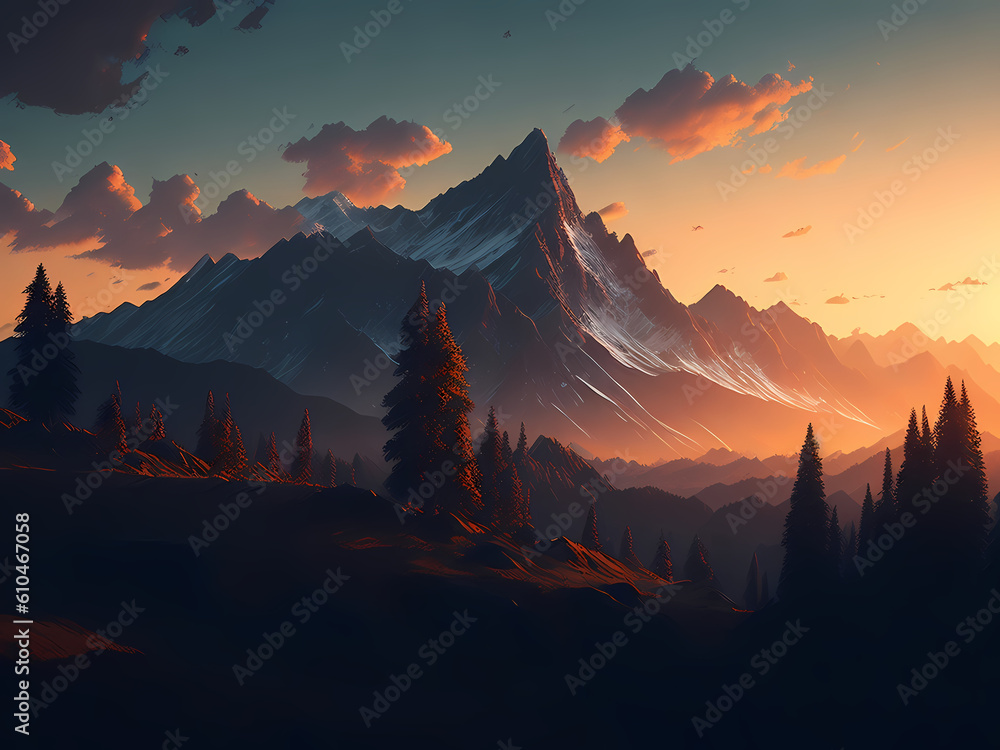 sunset over the mountain tops