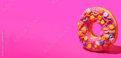 Colorful Doughnut with pink Frosting. Generative ai