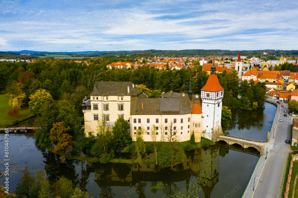 Panoramic view of historical center of Blatna, Czech, Republic