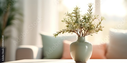 Portrait vase of daphne flowers on the table with sun exposure
