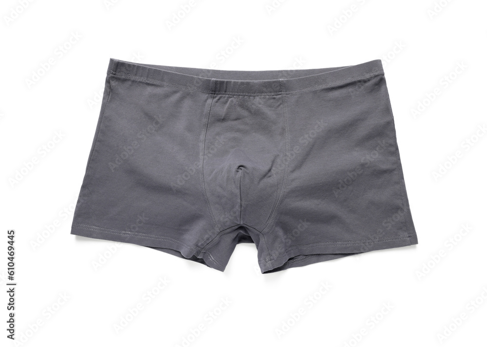 Comfortable gray men's underwear isolated on white, top view Comfortable gray men's underwear isolated on white, top view