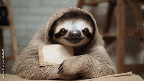 preguiça mamifero engraçado segurando cartaz 