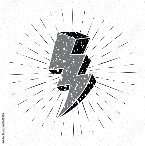 Vintage thunder symbol with sunburst in grunge background