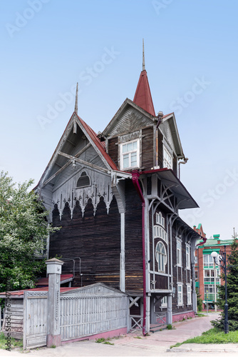 Old wooden house in Tomsk, monument of gothic style architecture