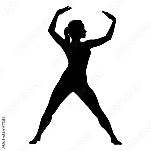 Vector illustration. Silhouette of a woman doing sports. Warm up.