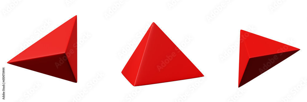 3d 3 side pyramid red realistic rendering of basic geometry object 3d 3 side pyramid red realistic rendering of basic geometry object
