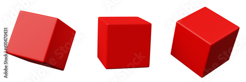 3d cube red realistic rendering of basic geometry object