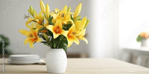 Wallpaper Mural Beautiful vase of lily flowers on the table with sun exposure Torontodigital.ca