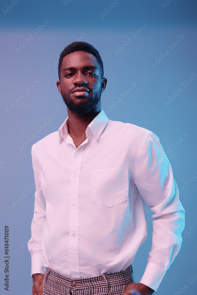 Obraz premium man neon studio art color portrait expression light model african businessman