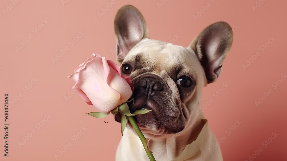 cachorro com flores, dia dos namorados romântico 