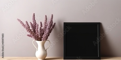 Beautiful vase of dried calluna flowers on the table with sun exposure