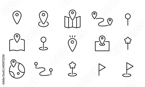 位置、場所を表すアイコンのセット/所在地/目的地/マップピン/イラスト/ベクター/要素