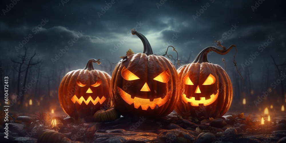 Jacks o lantern on the night made with Generative AI Jacks o lantern on the night made with Generative AI