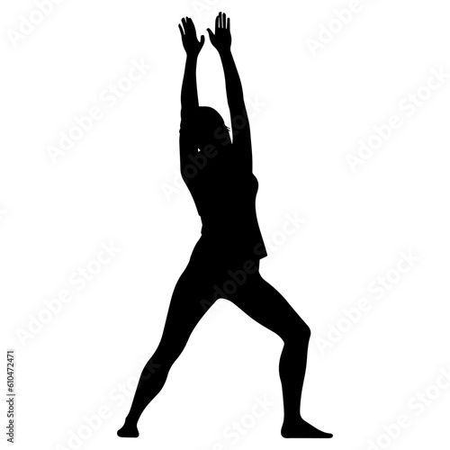 Vector illustration. Silhouette of a woman doing sports. Warm up.