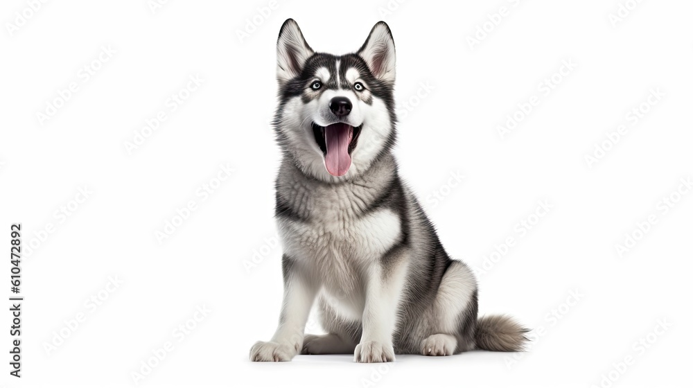 Funny and Adorable Grey Puppy Dog Isolated on White with Tongue Out. Generative AI