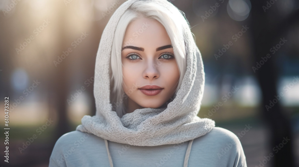 young adult female blonde woman, slender slim attractive beauty, blond hair, light gray hoodie, outdoor free time or weekend or afternoon or vacation or city stroll, fictional location young adult female blonde woman, slender slim attractive beauty, blond hair, light gray hoodie, outdoor free time or weekend or afternoon or vacation or city stroll, fictional location