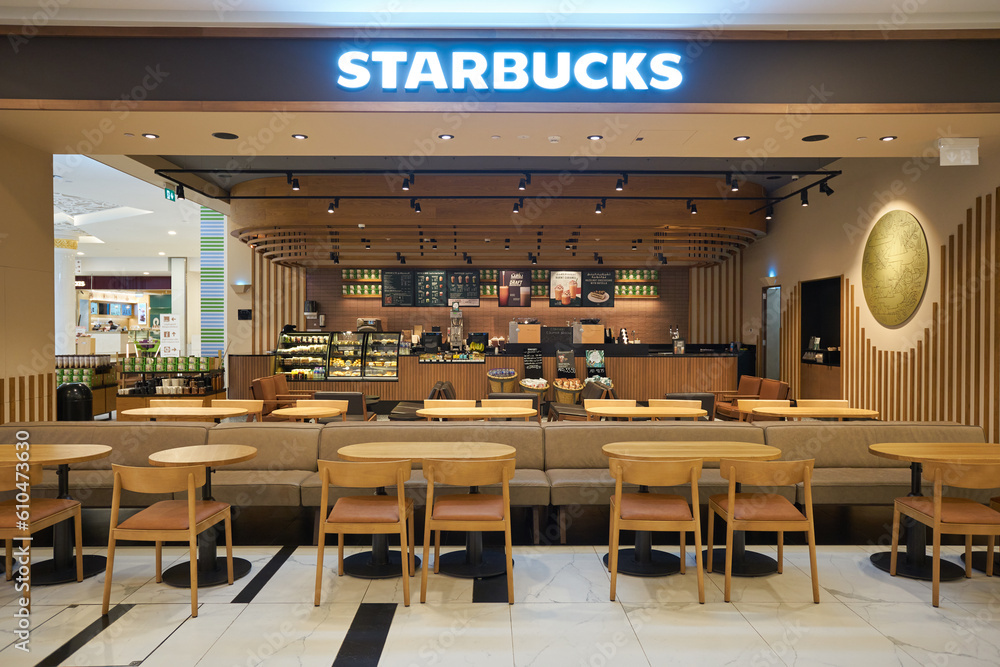 ABU DHABI, UAE CIRCA JANUARY, 2020 Starbucks Coffee seen in Abu