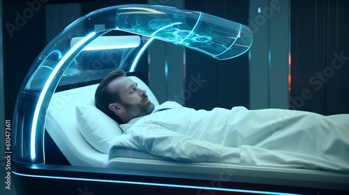 young adult man in a futuri...