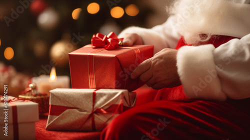 hands of santa claus wrap a...