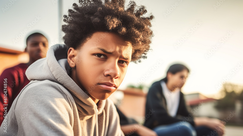 Obraz premium teenage girls and boys, bad mood anger and hate, upset and disappointed or arrogance or unfriendly loud behavior, teens with friends