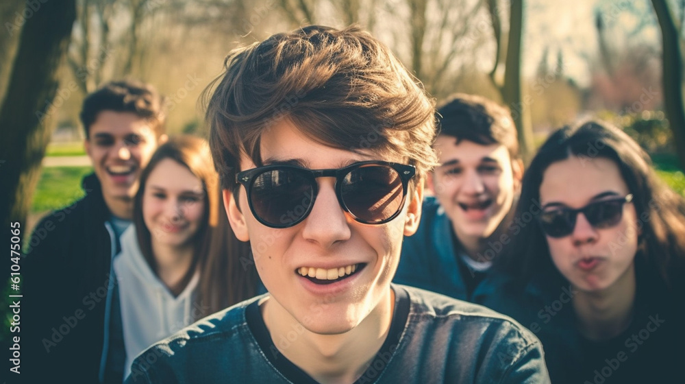 teenager boy with fake emotions to show off, overdramatized behavior or arrogance or unfriendly loud behavior, teenager with friends in the park sitting on a park bench teenager boy with fake emotions to show off, overdramatized behavior or arrogance or unfriendly loud behavior, teenager with friends in the park sitting on a park bench