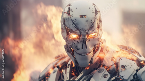 burning robot at war, robot...