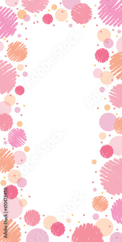クレヨンサークルと水玉模様の縦長背景 バナー フレーム /ピンク