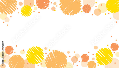 クレヨンサークルと水玉模様の横長背景 バナー フレーム /上下柄・黄色