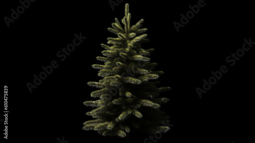 fir tree with fir branches, green, isolated on black background, green undecorated christmas tree photo
