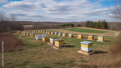 bee hives in the field