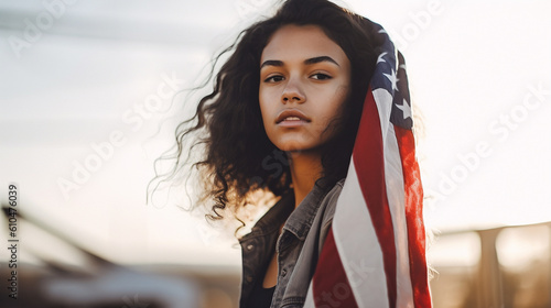 american flag, multiracial ...