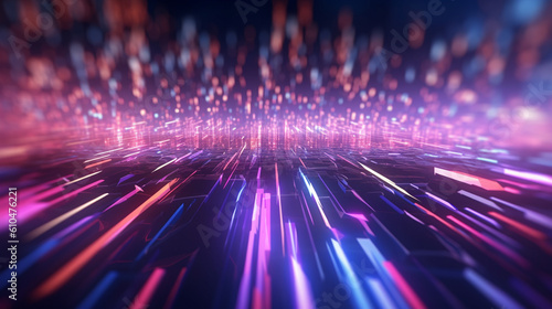 abstract futuristic background with pink blue glowing neon network lights
