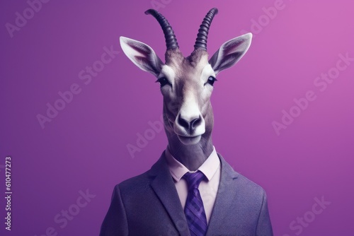 Anthropomorphic antelope dressed in a suit like a businessman. Business Concept. AI generated, human enhanced