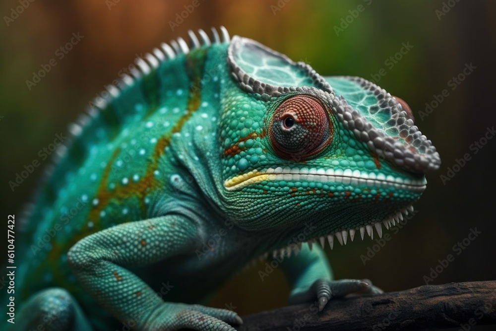 Green colored chameleon close up. AI generated, human enhanced Green colored chameleon close up. AI generated, human enhanced