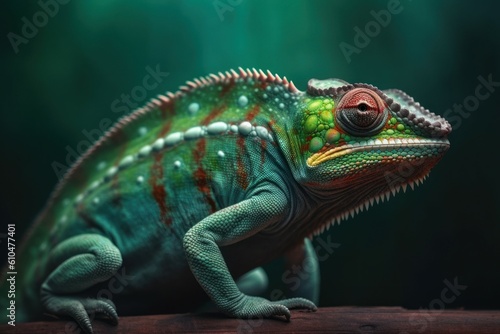 Beautiful green chameleon lizard family. A symbol of adaptation to change. AI generated  human enhanced