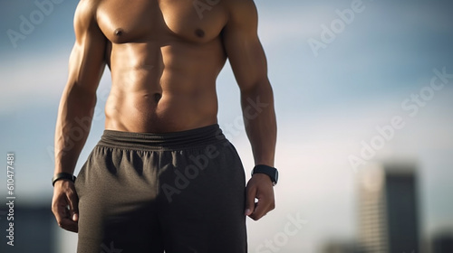 Shirtless mature adult male...
