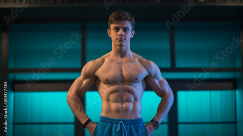 Shirtless, young adult man,...