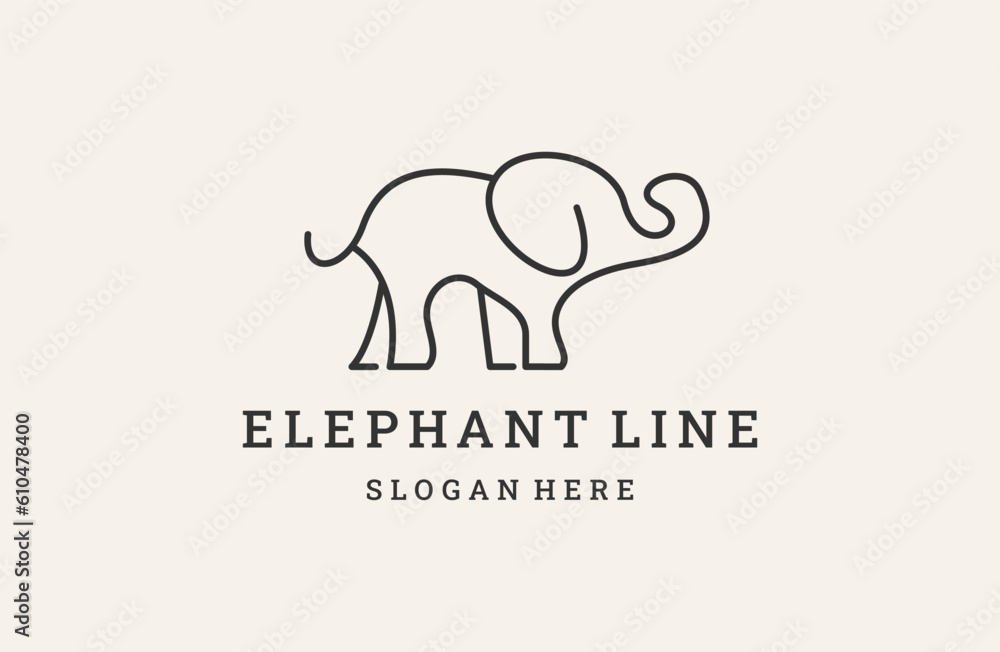 elephant with lineart style logo design