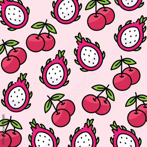 Dragon fruit and cherry pattern design or background