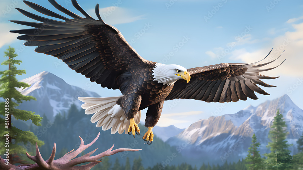 Obraz premium A bald eagle flying. Generative AI.