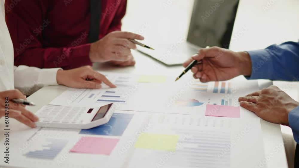 Close up of hands are working and brainstorming about business financial and marketing.