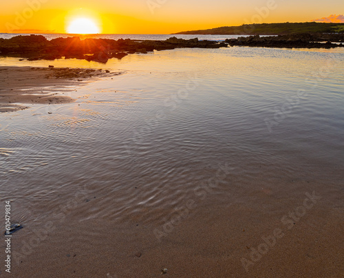 Sunset Reflection on Tide Pools at Salt Pond Beach, Salt Pond Beach  Park,Hanapepe, Kauai, Hawaii, USA photo