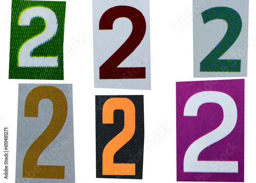 Number 2 magazine cut out font, ransom letter, isolated collage elements for text alphabet, ransom note