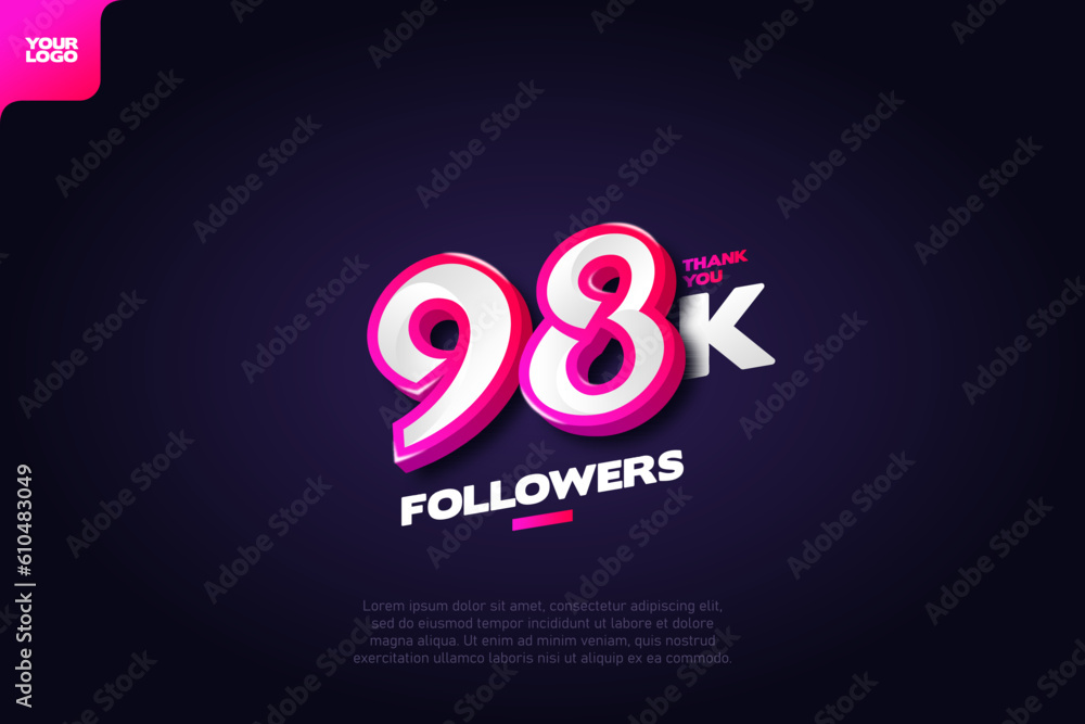 Thank you 98K Followers with Dynamic 3D Numbers on Dark Blue Background Thank you 98K Followers with Dynamic 3D Numbers on Dark Blue Background