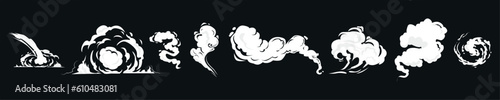 Vector illustration of storm clouds on black background.