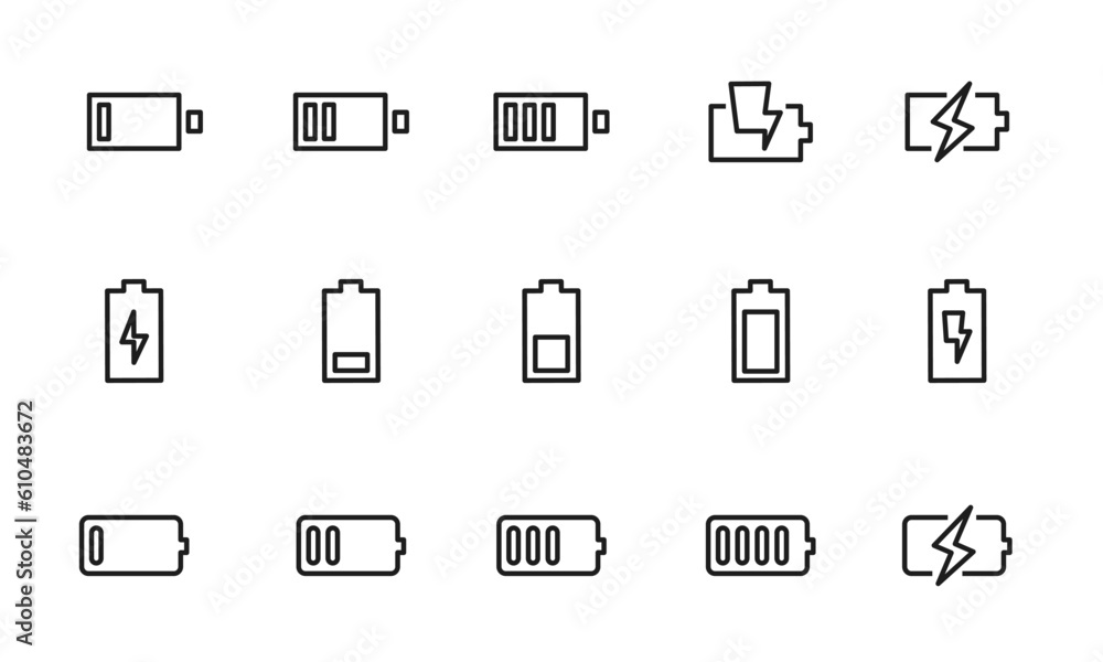 電池のアイコンセット/バッテリー/充電/エネルギー/イラスト/ベクター/要素/マーク