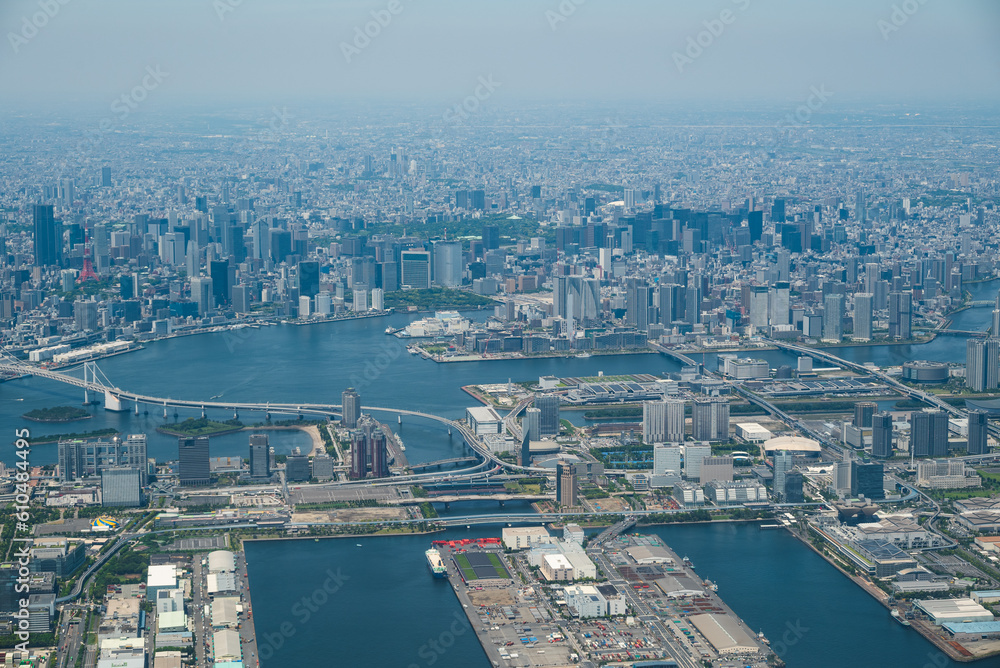 空から眺める東京港お台場 隅田川河口