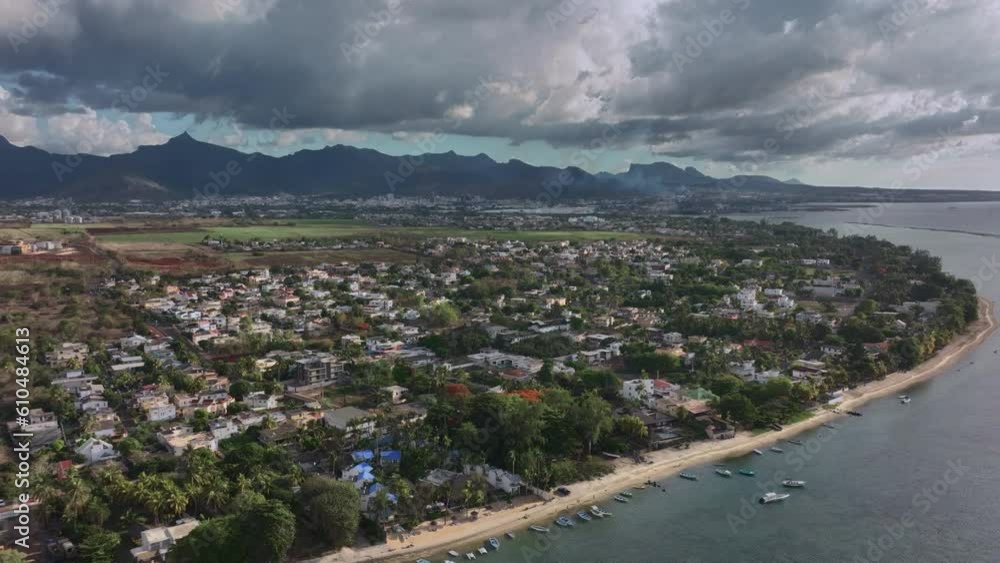 Beach With Boats Near Port Louis, Mauritius, Aerial View Beach With Boats Near Port Louis, Mauritius, Aerial View
