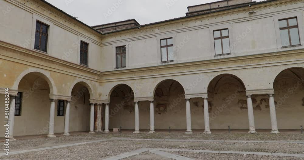 View Of Piazza Castello Inner Courtyard In Mantova, Lombardy, Italy. Pan Left View Of Piazza Castello Inner Courtyard In Mantova, Lombardy, Italy. Pan Left